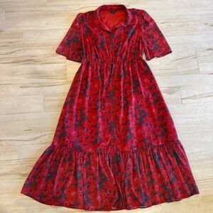 Halogen Floral Maxi Dress Red Blue Tie Waist Size 1X